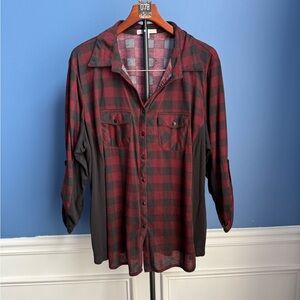 GG Collection Burgundy and Black Plaid Shirt